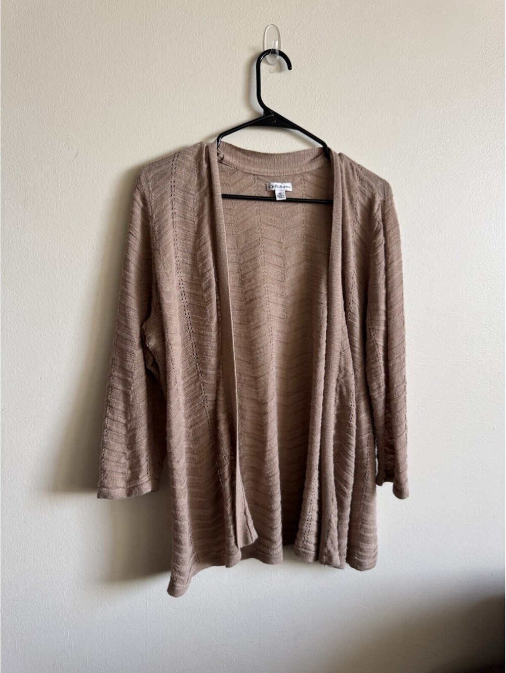 Croft & Barrow Womens Cardigan Sweater XL Open Front Knit Ribbed Tan